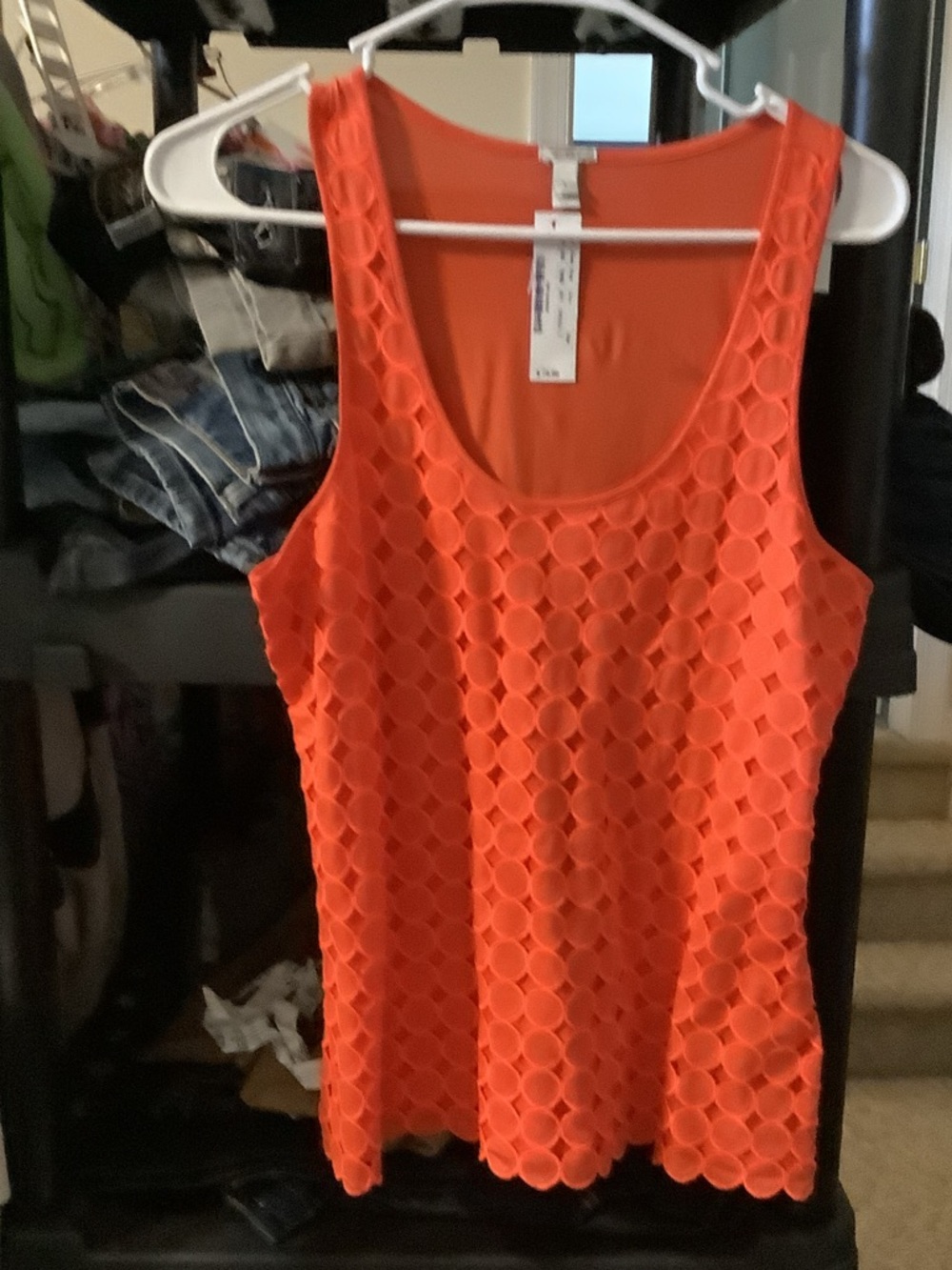 J. Crew Orange Lace Overlay Tank, new‎